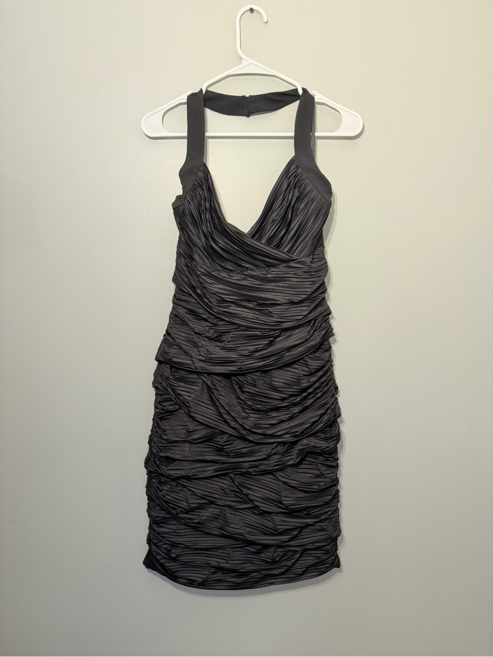 White House Black Market Charcoal Ruched Halter Mini Dress